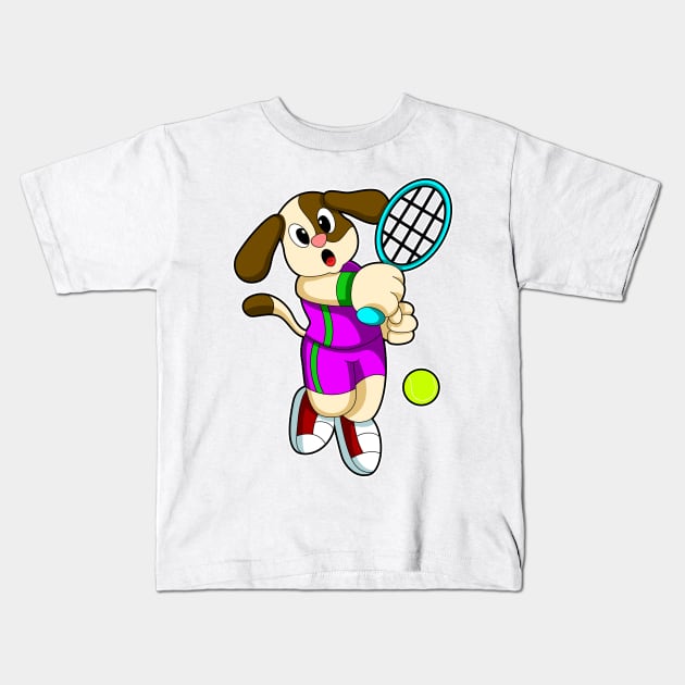 Dog at Tennis with Tennis racket & Tennis ball Kids T-Shirt by Markus Schnabel